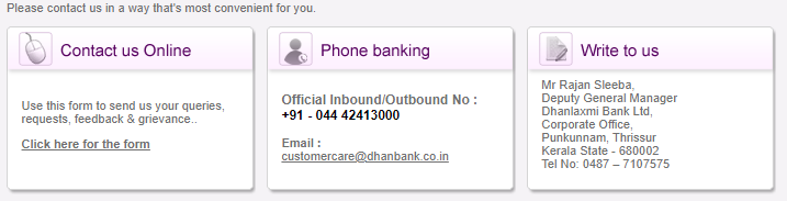Dhanlaxmi Bank Customer Care Number