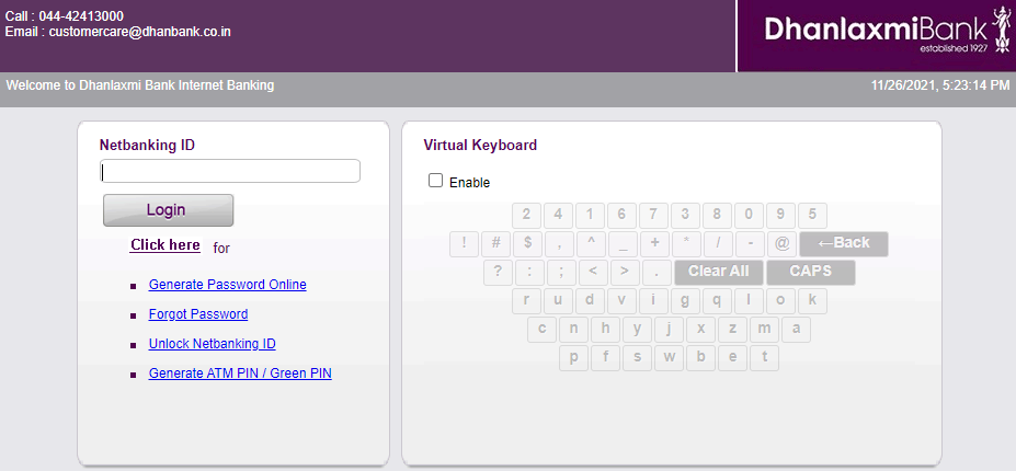 Dhanlaxmi Bank Net Banking Login